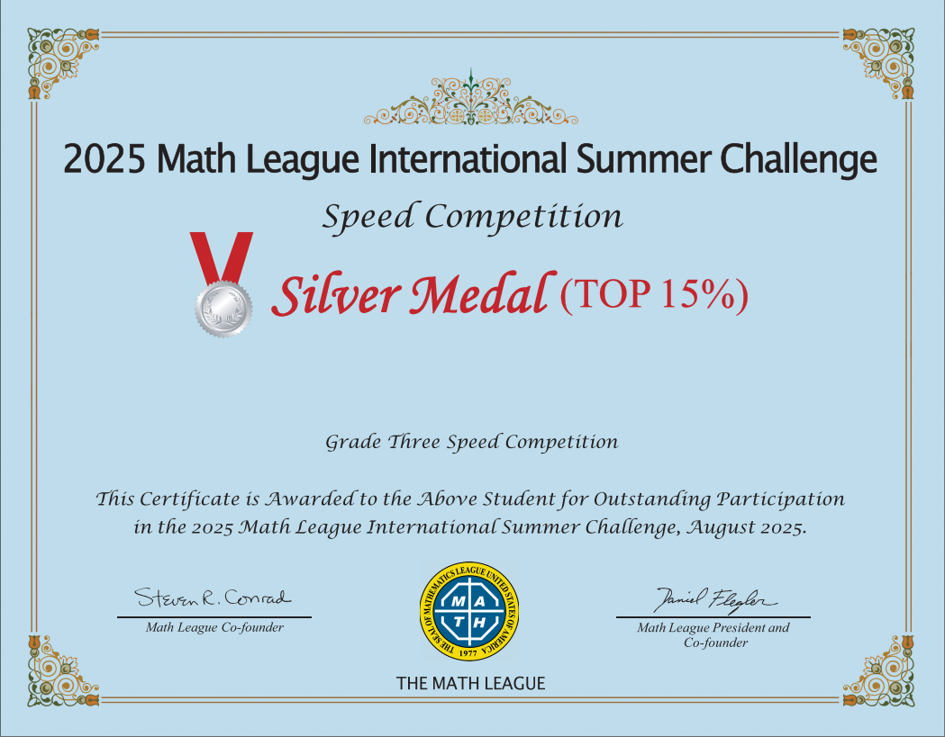 Honor Roll Certificate Top 25% 证书